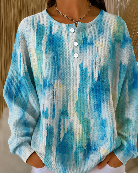 Women Random Print Henley Collar Casual Spring/Fall Long Sleeve Sweatshirt
