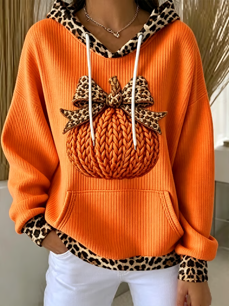 Women Leopard Printing Long Sleeve Casual Daily Spring/Fall Hoodie