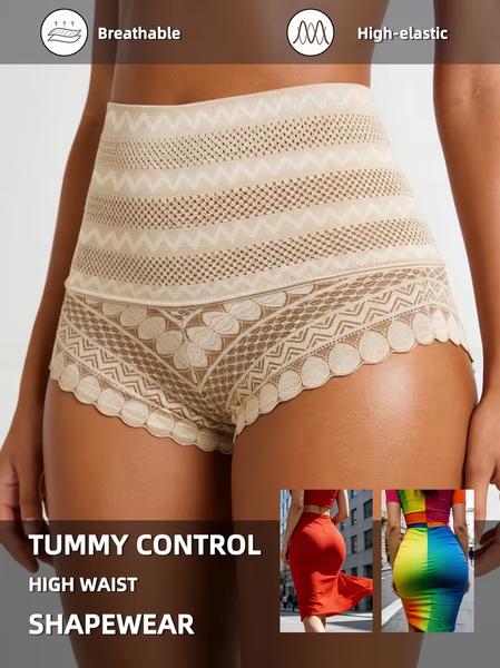 High-waisted lace tummy control, seamless, comfortable, soft, shaping, slimming, and buttock-lifting close-fitting underwear shorts