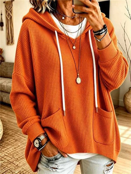 Women Plain Long Sleeve Casual Daily Spring/Fall Hoodie