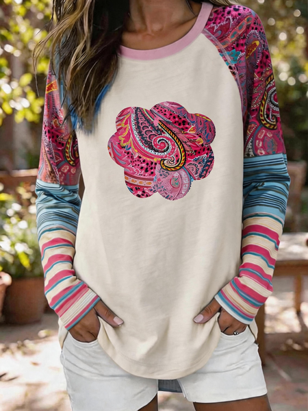 Women Striped Long Sleeve Tee T-shirt Crew Neck Vintage Spring/Fall Top