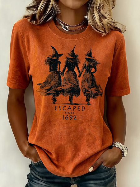 Women Halloween Short Sleeve Tee T-shirt Crew Neck Vintage Summer Top