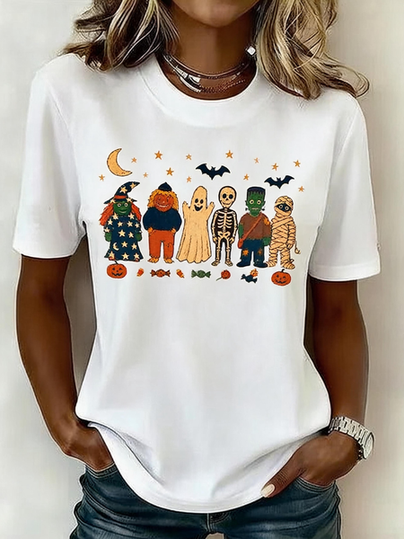Women Cartoon Short Sleeve Tee T-shirt Crew Neck Casual Summer Top