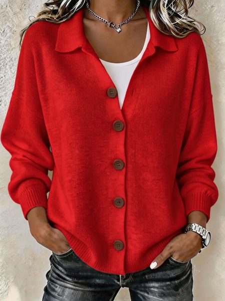Women Plain Long Sleeve Shirt Collar Casual Spring/Fall Cardigan Outerwear