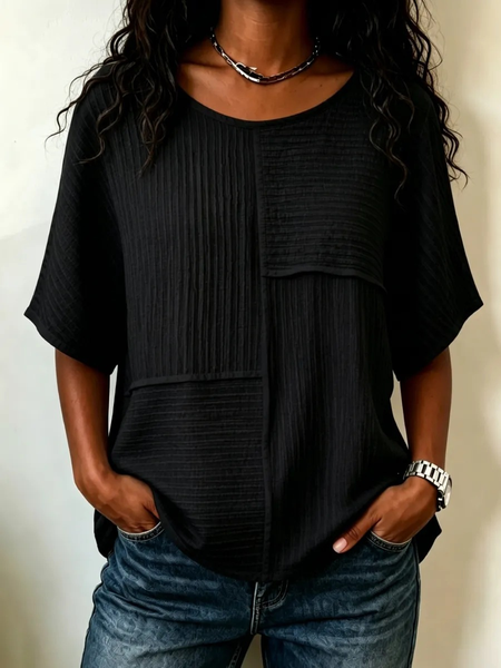 Women Plain Half Sleeve Tee T-shirt Crew Neck Casual Summer Top