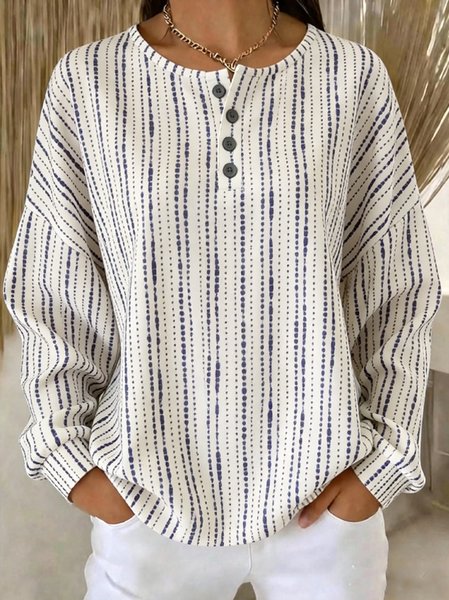 Women Geometric Henley Collar Casual Spring/Fall Long Sleeve Sweatshirt