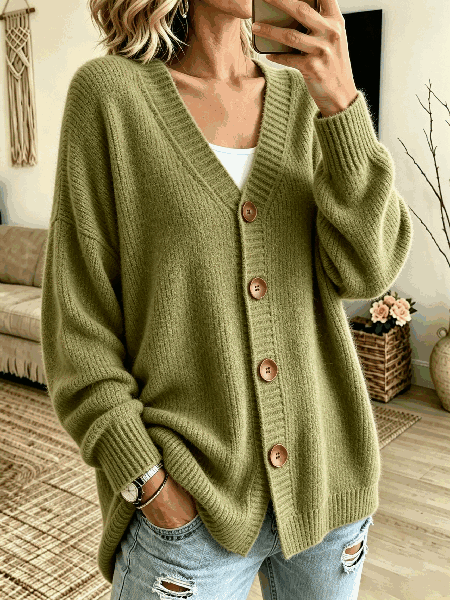 Women Plain Long Sleeve V Neck Casual Spring/Fall Cardigan Outerwear