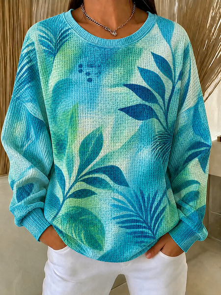 Women Leaf Crew Neck Casual Spring/Fall Long Sleeve Sweatshirt