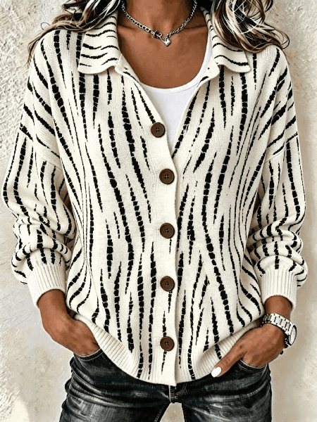 Women Abstract Long Sleeve Shirt Collar Casual Spring/Fall Cardigan Outerwear