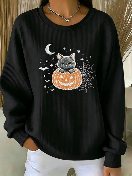 Women Halloween Crew Neck Casual Spring/Fall Long Sleeve Sweatshirt