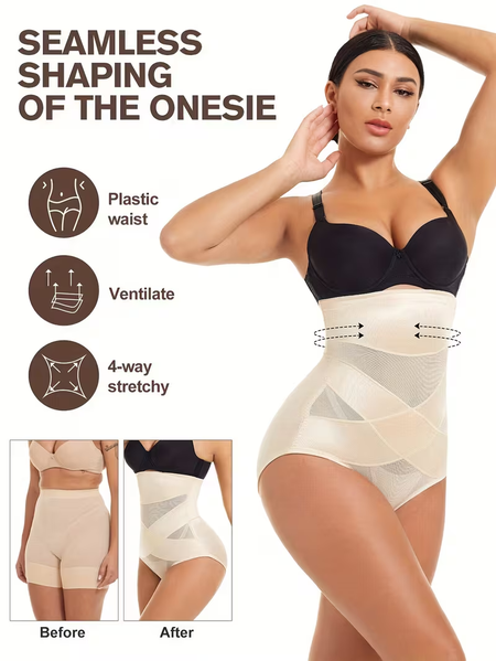 High-waisted, breathable mesh tummy control, crisscross tummy control, seamless ice silk, shaping and lifting triangle panties