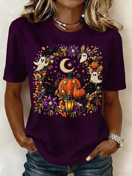 Women Cartoon Short Sleeve Tee T-shirt Crew Neck Casual Summer Top