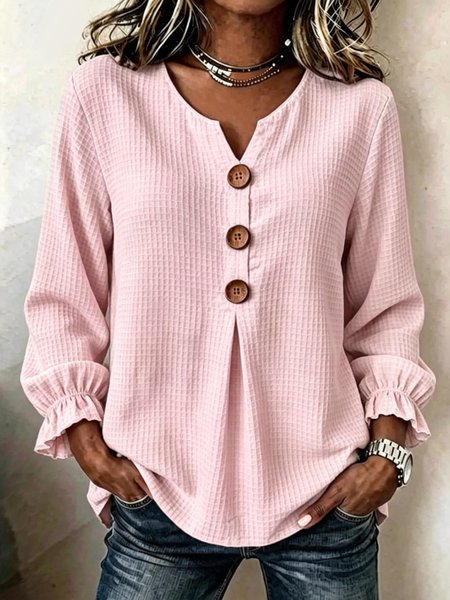 Women Plain V Neck Long Sleeve Blouse Casual Daily Spring/Fall Top