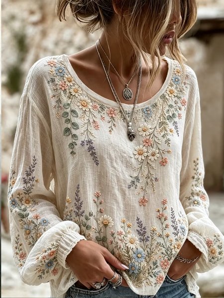Women Floral Crew Neck Long Sleeve Blouse Printing Casual Daily Spring/Fall Top