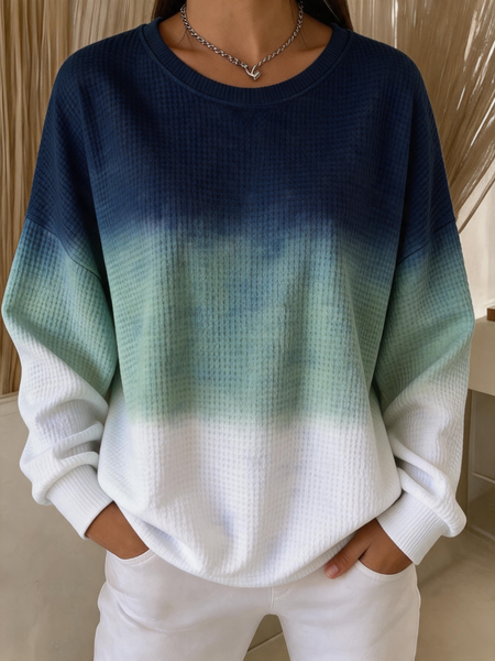Women Multicolor Block Crew Neck Casual Spring/Fall Long Sleeve Sweatshirt
