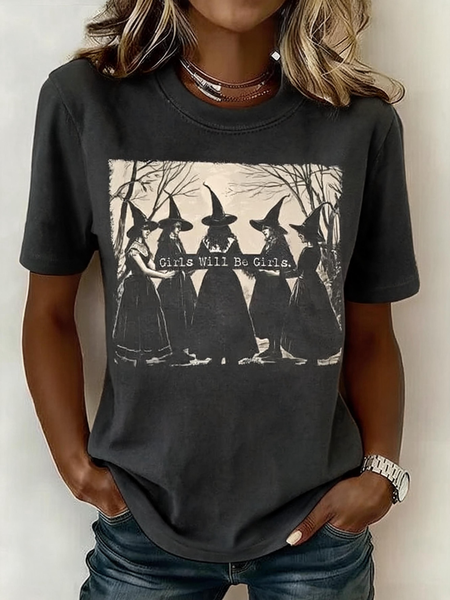 Women Halloween Short Sleeve Tee T-shirt Crew Neck Casual Summer Top