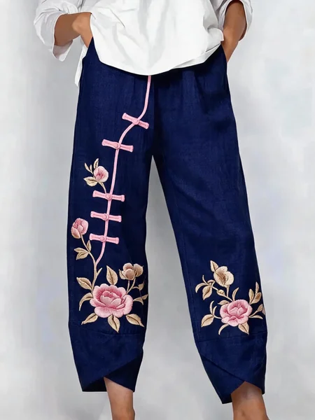 Women Floral Capris Pants Vintage Summer Trousers