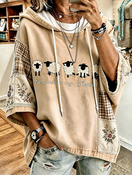Women Floral Printing Half Sleeve Casual Daily Spring/Fall Hoodie