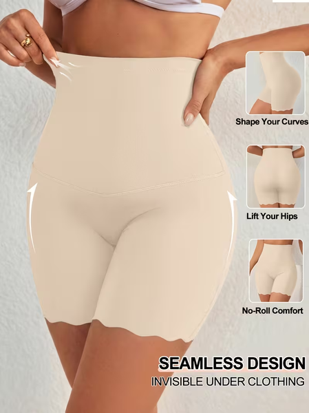 Women's High Waist Seamless Shapewear Shorts Tummy Control Butt Lifter Scalloped Edge Anti-Chafing Panties
