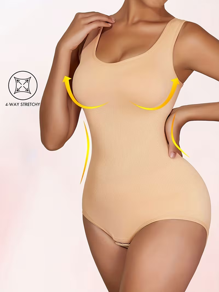 Wide shoulder straps, U-neck, beautiful back, tight-fitting bodysuit with triangle buttons, waist-cinching, shaping bodysuit