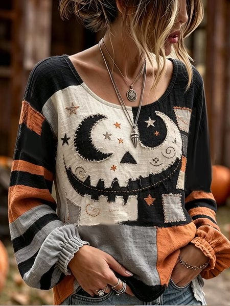 Women Moon Crew Neck Long Sleeve Blouse Printing Casual Holiday Spring/Fall Top