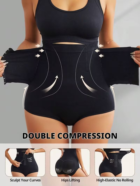 Women's high-waisted, tummy-control, front-button shaping, breathable, waist-cinching, hip-lifting, body-shaping pants