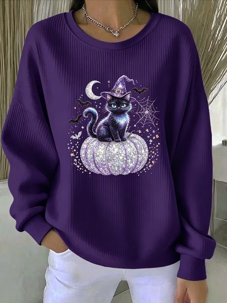 Women Halloween Crew Neck Casual Spring/Fall Long Sleeve Sweatshirt