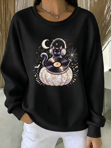 Women Halloween Crew Neck Casual Spring/Fall Long Sleeve Sweatshirt