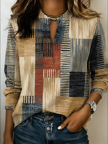 Women Abstract Graphic V Neck Long Sleeve Blouse Printing Casual Daily Spring/Fall Top