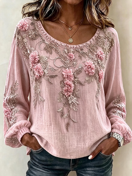 Women Floral Crew Neck Long Sleeve Blouse Printing Casual Daily Spring/Fall Top
