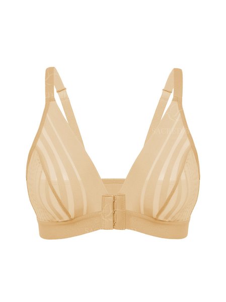 Women's Front-Fastening Striped Mesh Bra