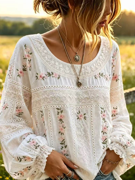 Women Floral Crew Neck Long Sleeve Blouse Printing Casual Daily Spring/Fall Top