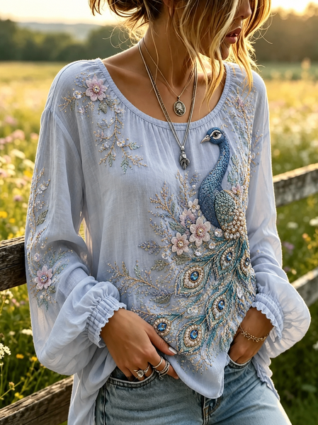 Women Floral Crew Neck Long Sleeve Blouse Printing Casual Daily Spring/Fall Top