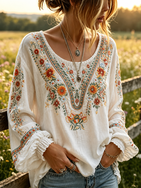 Women Floral Crew Neck Long Sleeve Blouse Printing Casual Daily Spring/Fall Top