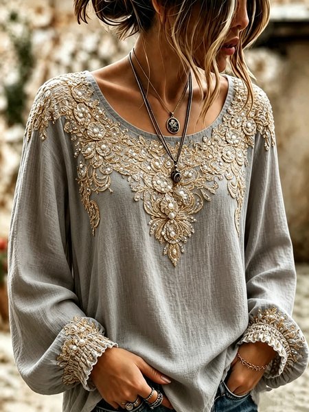 Women Floral Crew Neck Long Sleeve Blouse Printing Casual Daily Spring/Fall Top