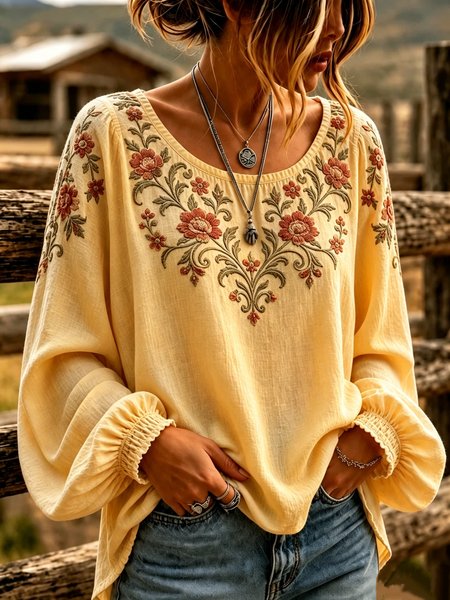 Women Floral Crew Neck Long Sleeve Blouse Printing Casual Daily Spring/Fall Top