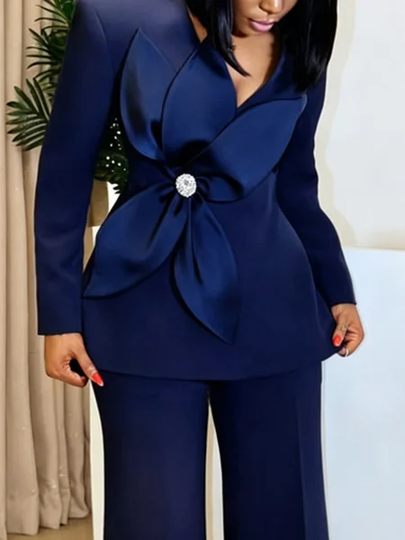 Elegant Plain Cross Neck Blazer With 3D Floral Elegant Plain Cross Neck Blazer With 3D Floral