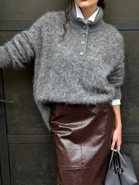 Urban Plain Buttoned Turtleneck Sweater Urban Plain Buttoned Turtleneck Sweater