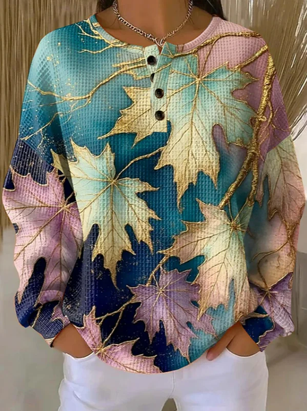Women Maple Leaf Crew Neck Printing Casual Spring/Fall Long Sleeve Sweatshirt