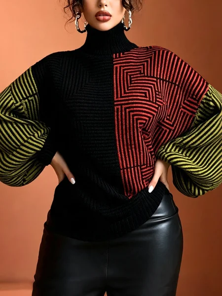 Casual Geometric Turtleneck Sweater