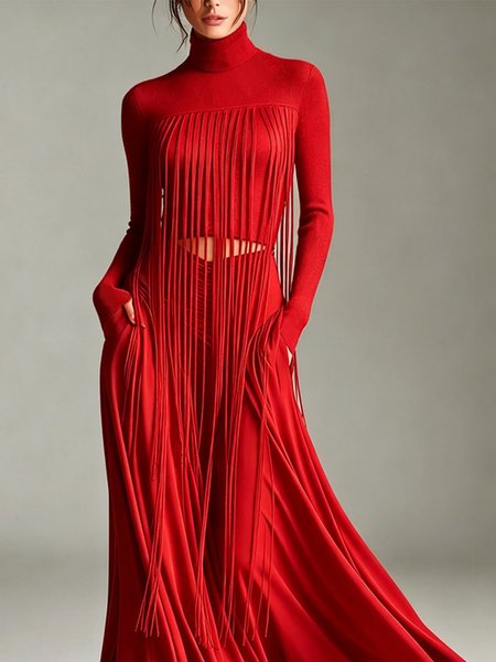 Elegant Plain Tassel Turtleneck Blouse 1 Elegant Plain Tassel Turtleneck Blouse