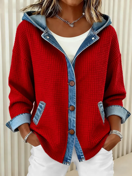 Women Plaid Printing Long Sleeve Hoodie Vintage Spring/Fall Jacket Outerwear