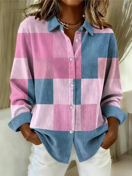 Women Plaid Shirt Collar Long Sleeve Shirt Buckle Regular Sleeve Casual Daily Spring/Fall Top
