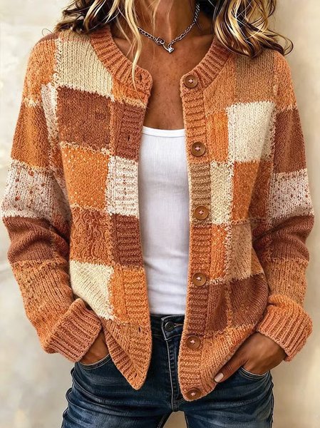 Women Plaid Long Sleeve Vintage Spring/Fall Jacket Outerwear