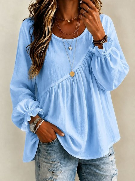 Women Plain Crew Neck Long Sleeve Blouse Casual Daily Spring/Fall Top
