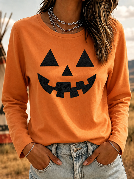 Women Halloween Long Sleeve Tee T-shirt Crew Neck Casual Spring/Fall Top