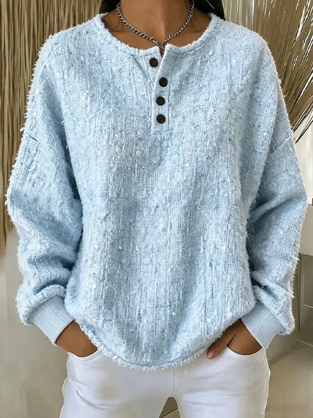 Women Plain Henley Collar Casual Spring/Fall Long Sleeve Sweatshirt