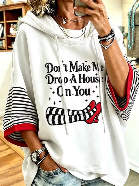 Women Text Letters Half Sleeve Casual Holiday Spring/Fall Hoodie