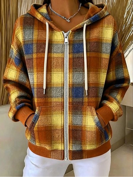 Women Spring/Fall Outerwear Vintage Geometric Long Sleeve Hoodie Jacket