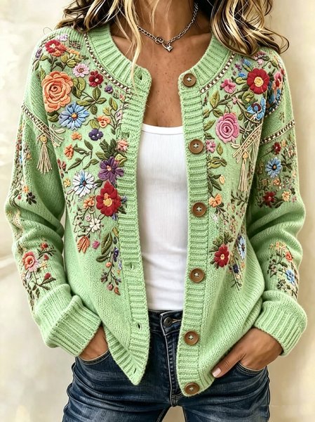 Women Floral Long Sleeve Vintage Spring/Fall Jacket Outerwear